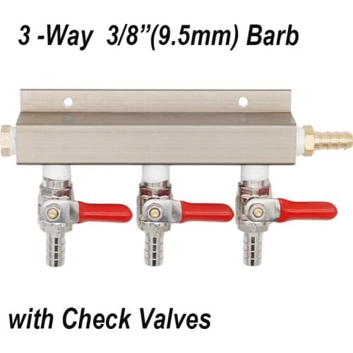 3 Way Manifold 3/8"(9.5mm) Barbed Ball Valve with Check Valve 3/8" Barbed Inlet 1/4" Plug Lead Free
