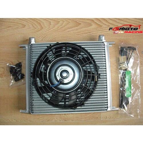 30 Row 10 AN Transmission Oil Cooler Black + Fan Cooling For Subaru 3000GT WRX STI