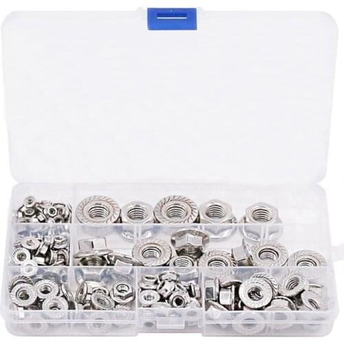 ABSF 140PCS Stainless Steel Hexagon Flange Lock Nut M3-12 Hex Flange Nut Set