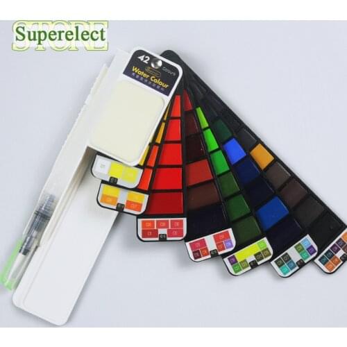 Superior Solid Watercolor 18/25/33/42Color Paint Set With Water Brush Portable Water Color Pigment for Beginner Drawing Supplies