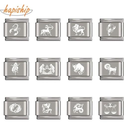 Hapiship 2019 1Pcs 9mm Width Original Daisy 12 Constellation Charm Fit 9mm Bracelet Stainless Steel Jewelry Making DJ154