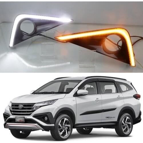 Car LED DRL Daylamps For Toyota Rush 2018 2019 Yellow Turn Signal Daytime Running Light Foglamp Daylight