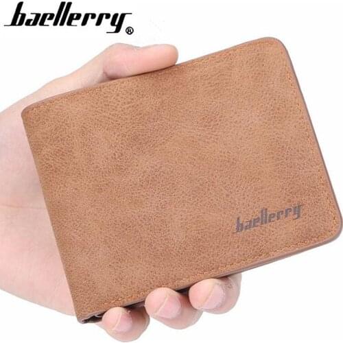 Baellerry Short PU Leather Men Wallets Famous Brand Male Wallet For Business Double fold 3 Color Coin Wallets Men Clutch Purses