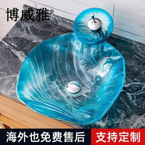 Boweiya bathroom tempered glass above counter basin household bathroom hotel above counter basin wash room art sink