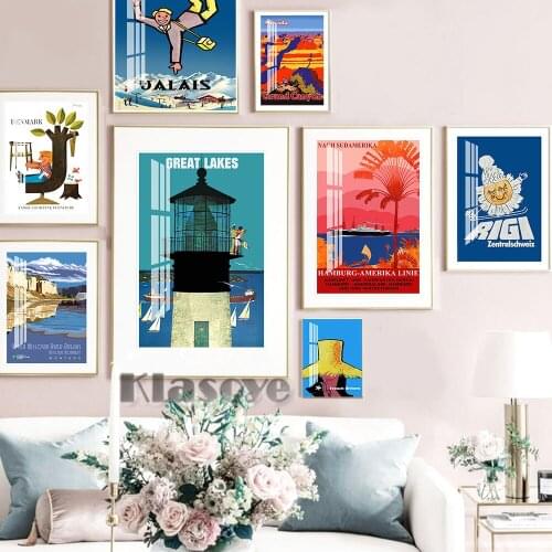 Columbia Travel Poster Hawaii California Switzerland Sud Amerika Valais Montana Art Prints Modern Home Decor Wall Stickers Gift