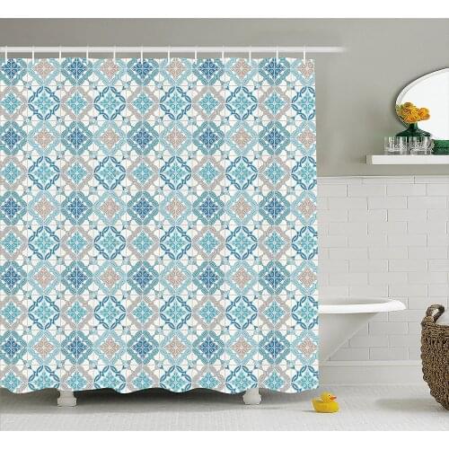 Quatrefoil Shower Curtain Tangled Modern Lisbon Based on Traditional Oriental Arabesque Tiles Waterproof Polyester Bath Curtains