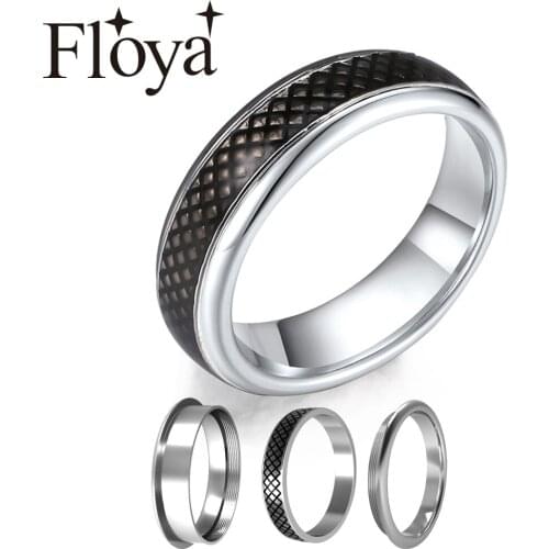 Floya Turning Couple Rings Women Stainless Steel Ring Black Enamel Inner Ring Interchangeable Accessories Wedding Band