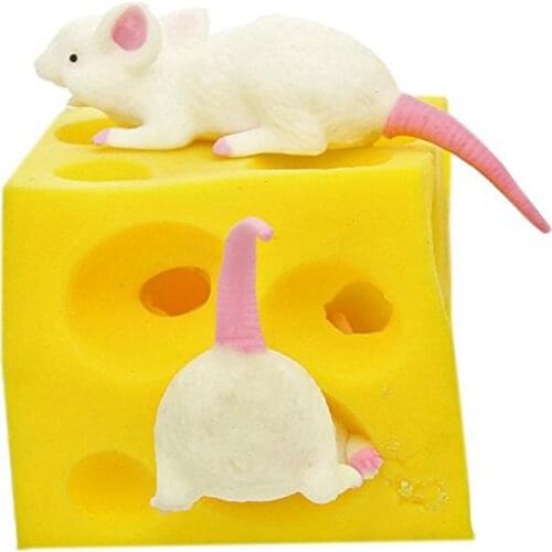 Mouse and Cheese Toy Sloth Hide and Seek Stress Relief Toy Squishable Figures and Cheese Block Stressbusting Fidget Toys