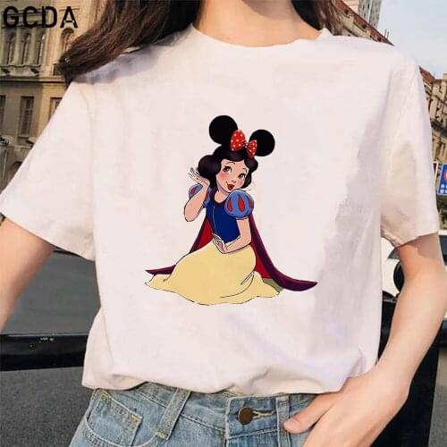 Cool Streetwear Female T-shirt Mickey Ear Hat Snow White Print Harajuku Tshirts Women Summer Hip Hop T Shirt Tee Shirt Girls Top