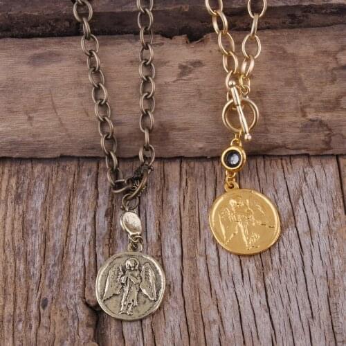 MD Fashion Bohemian Jewelry Accessory Links Metal Angel Cross Pendant Necklace Female Boho Gift Drop Shipping