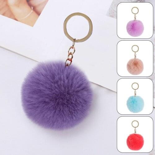 8cm Key Chain Fur ball pom pom Keychain Pompom Artificial Rabbit Fur Animal Keychains For Friend Car Bag Key Ring Fluffy Lovely