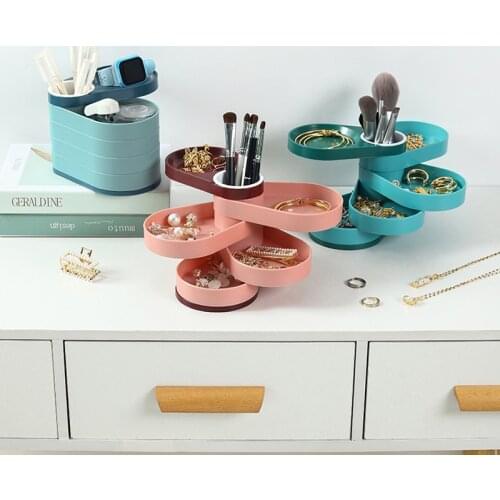 360 Multilayer Rotating Jewelry Storage Box Plastic Jewelry Stand Earrings Ring Box Cosmetics Beauty Container Organizer