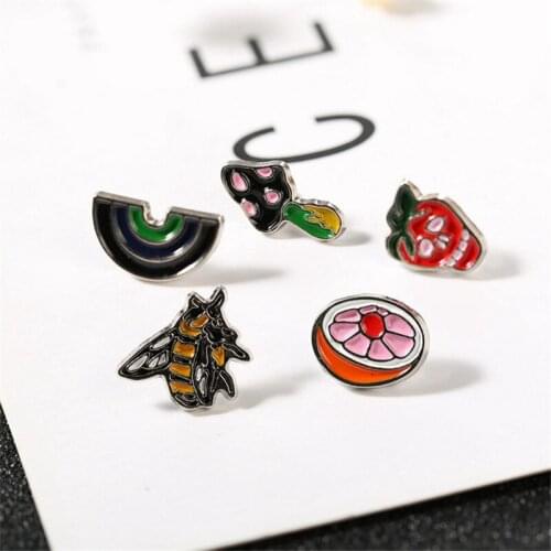 Fashion Colorful Enamel Pin Brooches For Women Creative Small Rainbow Brooch Bee Pins Fruit Fungus Backpack On A Badge Jewelry