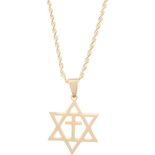 Stainless Steel Mens Star Of David Necklace Cross Megan David Pendant Jewish Jewelry