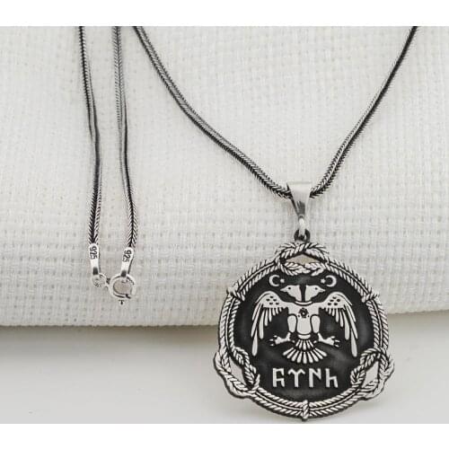 Double Headed Eagle Turk Written Men Silver Necklace 925 Sterling Silver Vintage Fashion Men Accesories Made in Turkey