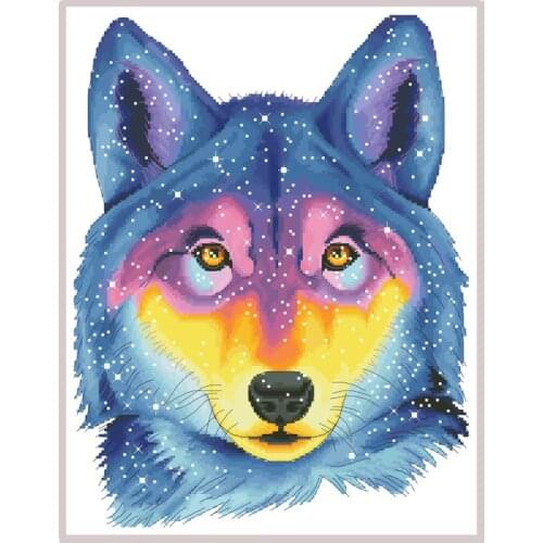 Watercolor Wolf Counted Cross Stitch Kits Printed Patterns Canvas Embroidery Sets 11CT 14CT DIY Crafts For Needlework Home Decor