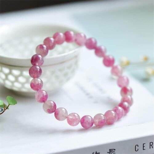 Natural Plum bloss Tourmaline Quartz Round Beads Lady Bracelet 8mm AAAA