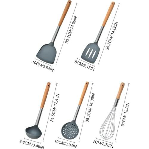 Stainless Steel Kitchen Utensil Silicone Portable Non-stick Egg Whisk Soup Spoon Cooking Turner Wooden Handle Cooking Tool