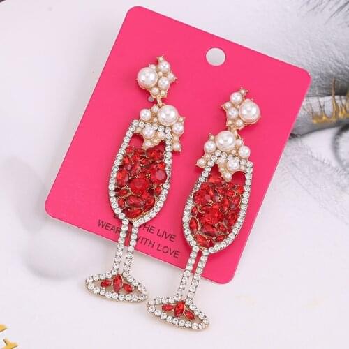 New Aretes Goblet Long Earrings Christmas Gifts Rhinestone Long Drop Earrings Women Crystal Statement Earrings Jewlery Wholesale