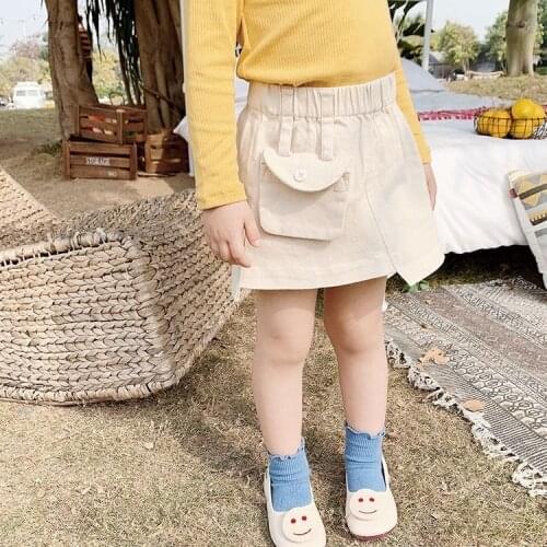 Autumn Toddler Girls Skirt Fashion Pocket Solid Elastic Waist Above Knee Skirt for Baby Girl 2 3 4 5 6 7 Years Kids Mini Skirt