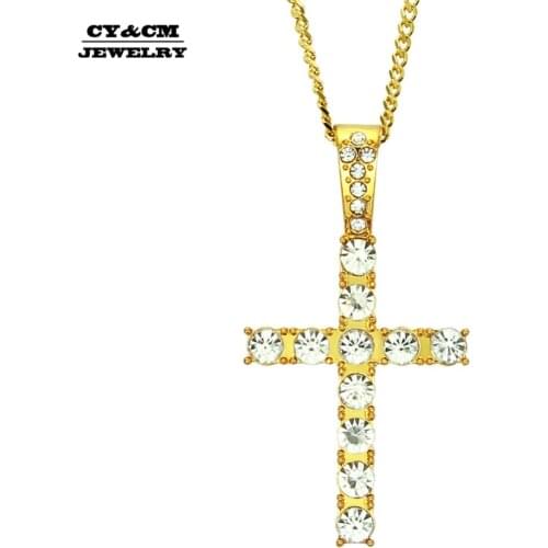 Hip Hop Alloy Cross Pendant Necklaces Iced Out Rhinestone Gold Silver Color Hiphop Crucifix for Women Men Charm Jewelry Necklace