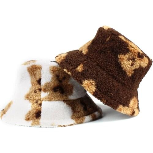 2021 New Hats for Women Autumn Winter Bucket Hats Lamb Plush Soft Warm Fisherman Hat Panama Casual Caps Lady Flat Cartoon Style