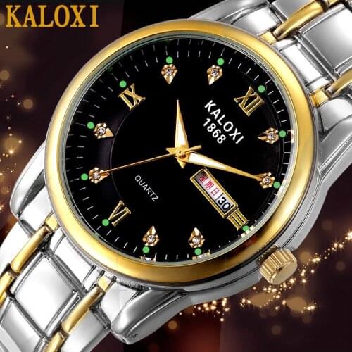 Couple Watches for Lovers Quartz Wristwatch Fashion Business Men Watch for Women Watches Tungsten Steel Coffee Gold Hours KALOXI