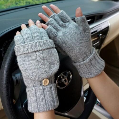 Fashion Women Fingerless Gloves Female Wool Winter Driving Mittens Knitted Thick Warm Flip Half Finger Gloves Free shipping
