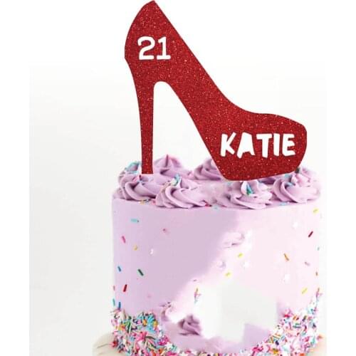 Personalised Stilletto Glitter cake topper Heel Shoe Cake Topper customised name Slipper Shoe milestones birthday
