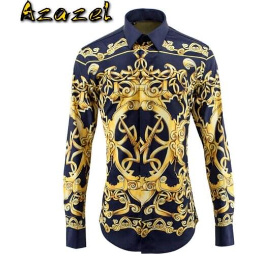 Azazel Men Shirt Luxury Allover Ptinting Long Sleeve Mens Shirts Fashion Royal Shirts Men Plus Size 3XL 4XL Slim Fit Shirts Man