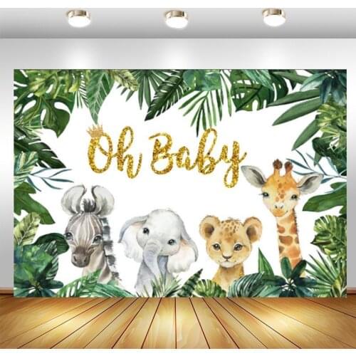 Oh Baby Animal Safari Jungle Photography Backdrop Baby Shower Newborn Birthday Party Custom Photo Background Decor Banner