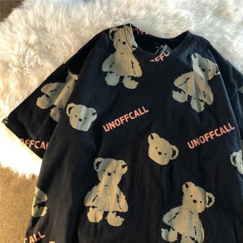Cartoon Lovely Bear Cute Kawaii New Short Sleeve Printed Summer Girls Women Animal Female Black T Shirt White Casual Loose Tees