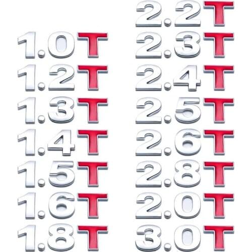 Car Displacement Standard Decal Sticker 1.0 1.2 1.5 1.6 1.8 2.0 2.2 2.4 2.5 3.0 T Trunk Badge Emblem Metal Stickers Accessories