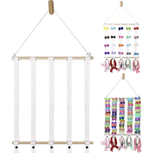 Nordic Woven Wooden Sticks Girls Hair Bows Storage Belt Kids Hairpin Hair Clips Holder Hair Accessories Headbands Organizer