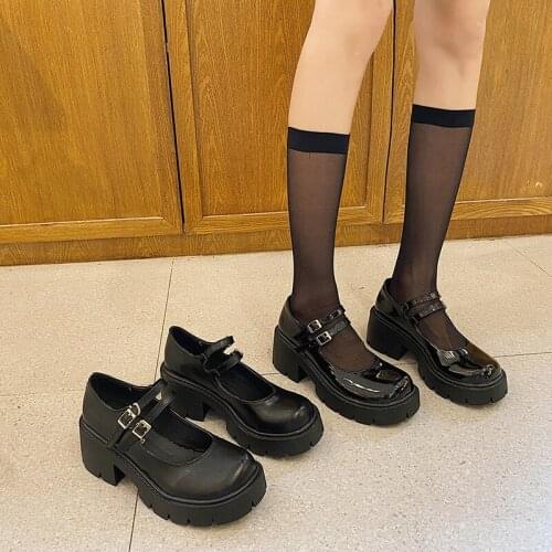 Lolita JK Shoes Monk Straps Cross-Tied Women Shoes High Chunky Heels Platform Heels Shoes Mary Janes Casual Shoes