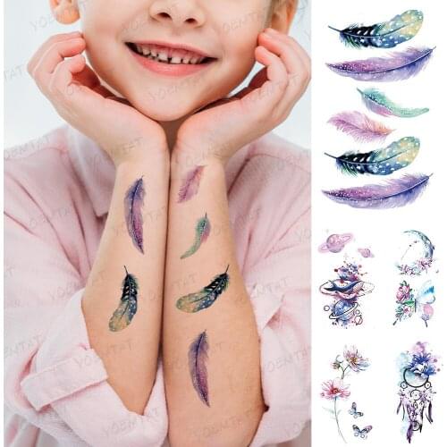 Waterproof Temporary Tattoo Sticker Woman Girl Feather Whale Butterfly Watercolor Flash Tatoo Man Kids Child Body Art Fake Tatto
