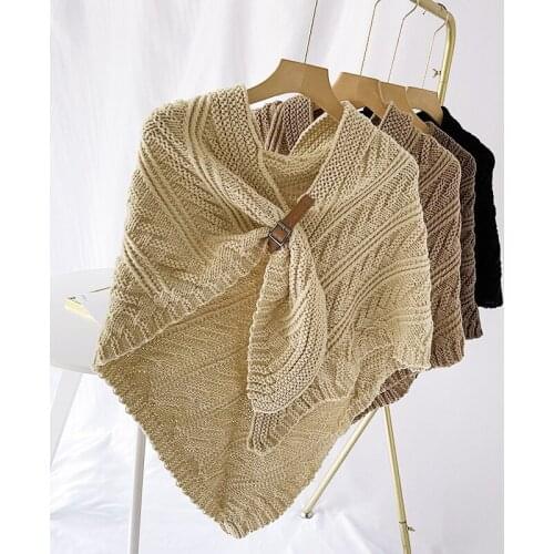 Knitted Woolen Womens Net Shawl Variety Triangle Scarf Wild Dual-use Cloak Thickening Spring and Autumn Shawl Pashmina Scarves