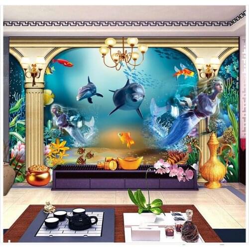 High end Custom 3d wallpaper 3d wall murals wallpaper underwater world children room background mural mermaid wall room decor