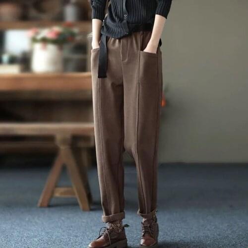 Women Pants Autumn Winter Ponte-De-Roma High Waist Loose Womens Pocket Casual Straight Trousers Pantalones De Mujer