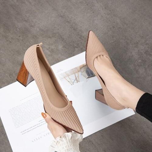 New Women Mesh Breathable High-heels High-quality Womens Fabric Shallow Pointed Toe Party High-heel Shoes Zapatillas Mujer