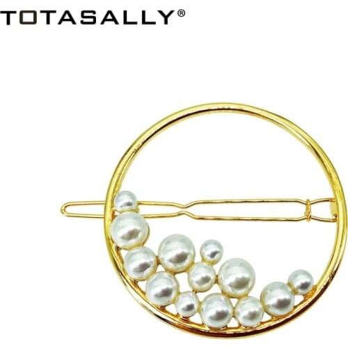 TOTASALLY Hot Pop Simulated Pearl Hair Clips Women Circle Hairgrips Geo Hair Jewelry Palillos del pelo gift for girls