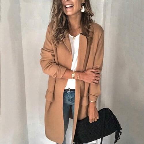 Office Lady Women Autumn Solid Color Lapel Collar Blazer Jacket Fashion Vintage Solid Loose Womens Spring Autumn Jacket