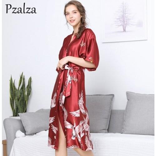 Fashion Animal Red Long Satin Robe Silk Robes For Women Ladies Bath Sleepwear Bridesmaid Robes Female Large Size XXXL