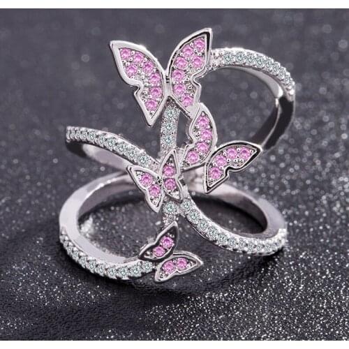 Pink Butterfly Zircon Creative Rings Womens Fashion Trends Joint Rings Lover Bridal Anniversary Birthday Gift Ring Jewelry