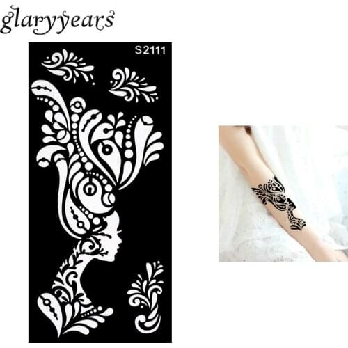 1 Piece Hollow Henna Tattoo Stencil for Beauty Female Women Flower Airbrush Painting Body Art Tattoo Template 9.5 * 18.5cm S2111