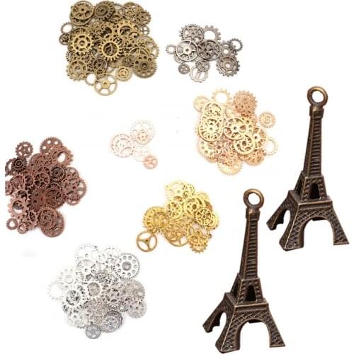 100-200 Gram Assorted Vintage Metal Gears Steampunk Jewelry Making Resin Charms Cog Watch Wheel Bronze Paris Eiffel Tower Model