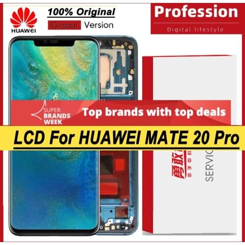 100% Original 6.39'' AMOLED Display with Frame for Huawei Mate 20 Pro LCD Touch Screen Digitizer Repair Parts + Service Pack