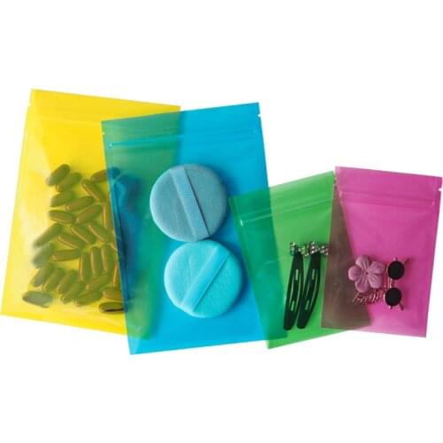 100pcs Resealable Flat Zip Lock Colored Transparent Plastic Bags Packaging Food Candy Snack Small Gift Packing Pouches