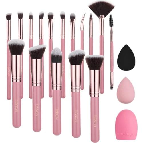 16pcs Brush Set Rose Gold Makeup Brush Concealer Foundation Brush Eye Shadow Makeup Brush Set Free Powder Puff Brush
