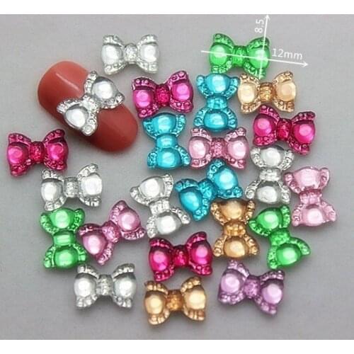 200pcs/lot 12*8.5mm flatback Resin Bowknot Cabochons for DIY Nail Decoration,mix colors or single color,RN017